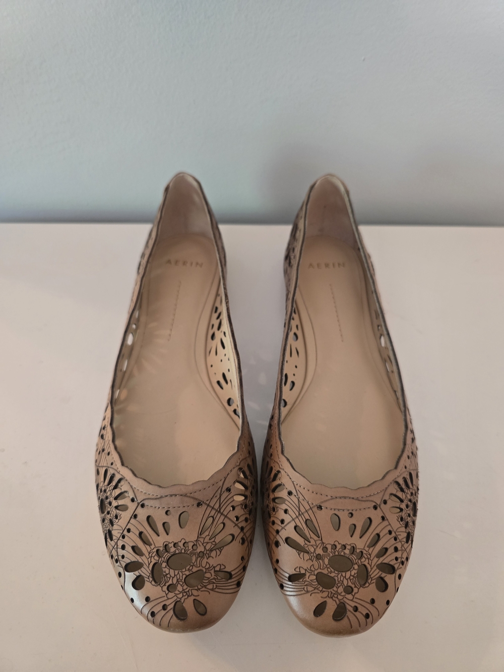 Aerin Beige Laser-Cut Floral Ballet Flats